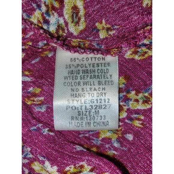 Umgee Dark Pink Floral Print Button Down, Layered Relaxed Fit Blouse, Size Med - Picture 9 of 9